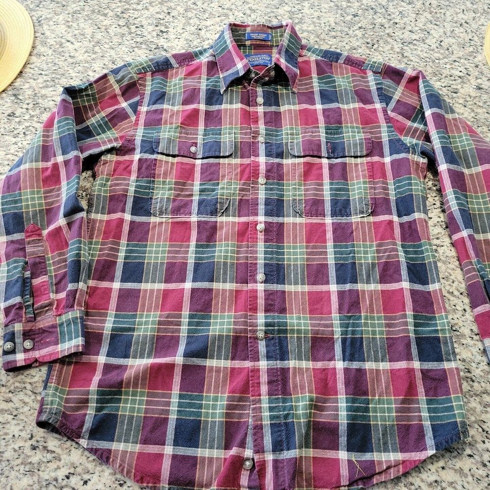 Pendleton Hiker Shirt Mens Medium Plaid Cotton Lng Sleeve Button Down Multicolor